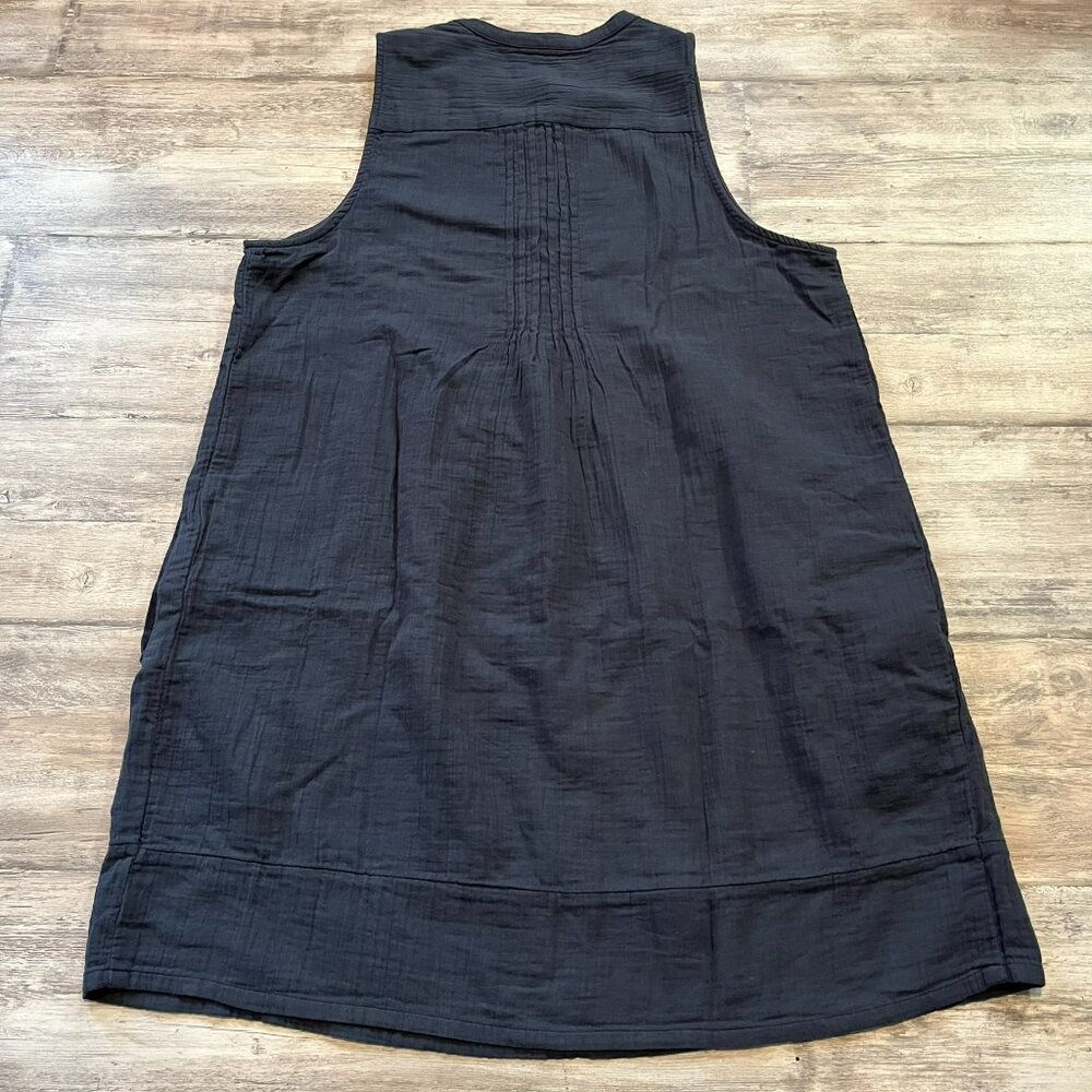 Quince 100% Organic Cotton Gauze Sleeveless Swing Dress, Indigo Blue, Large - Picture 7 of 11